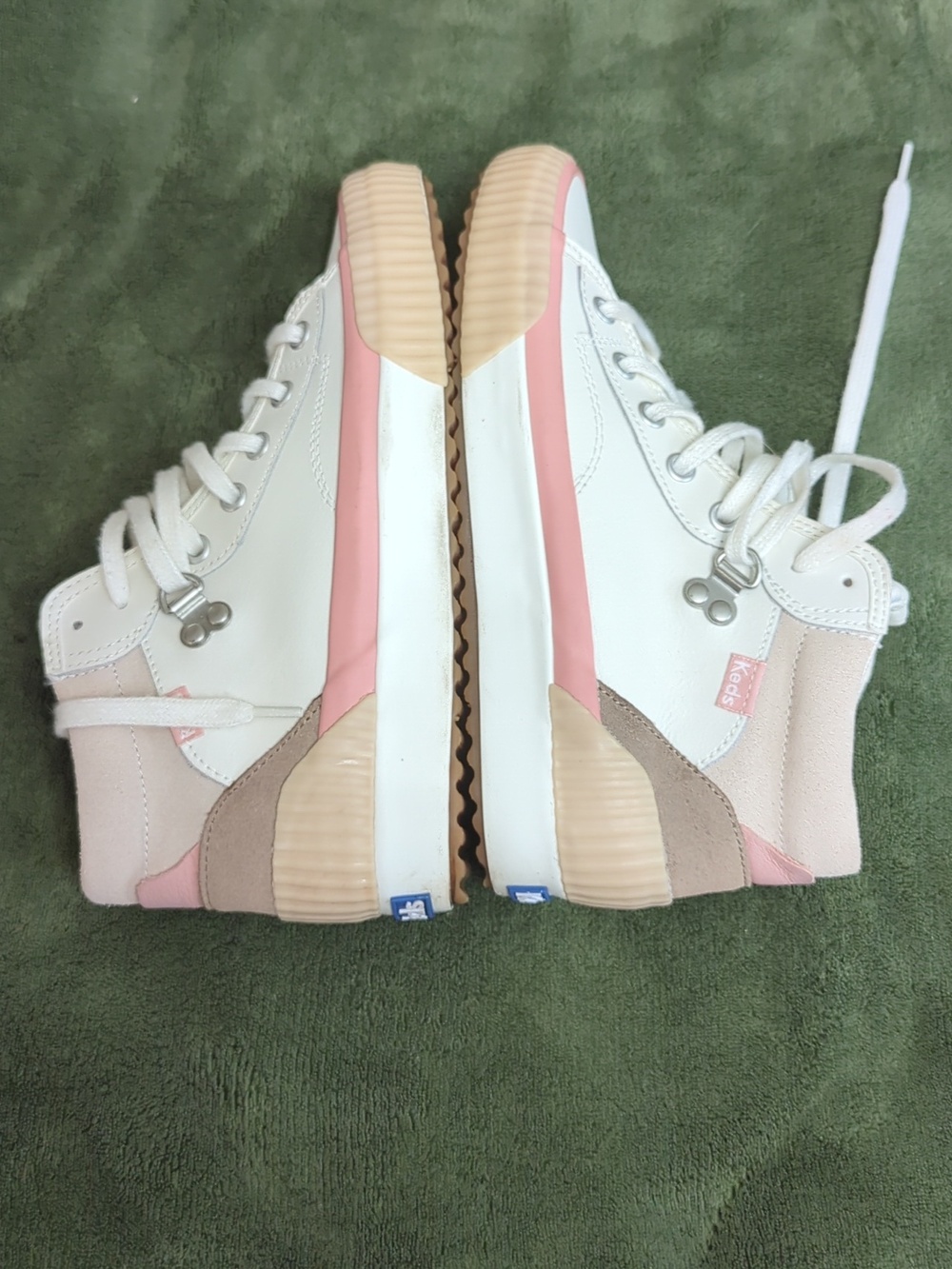 Keds High-Top Sneakers in White, Pink & Tan - Picture 3 of 10